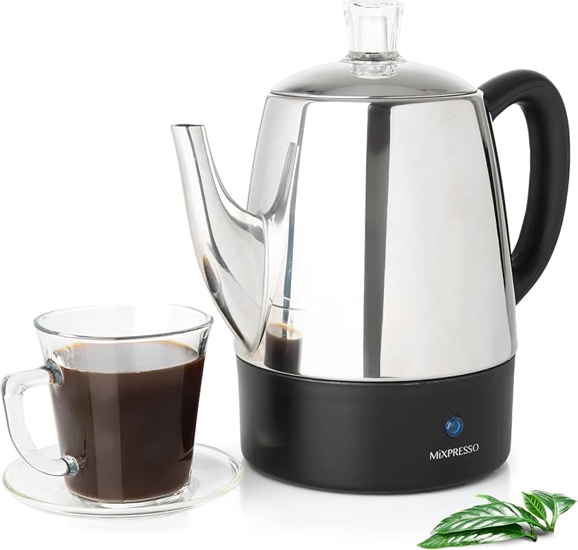 Mixpresso 4 Cup Small Electric Stainless Steel Percolator Coffee Pot w