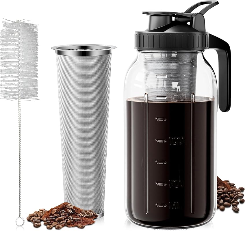 64oz Cold Brew Coffee Maker Mason Jar with 304 Stainless Steel Filter,