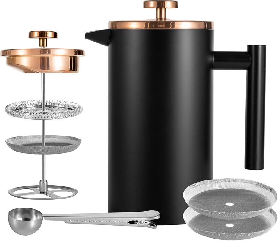600ml Black Double-Wall Insulated Stainless Steel French Press with 2