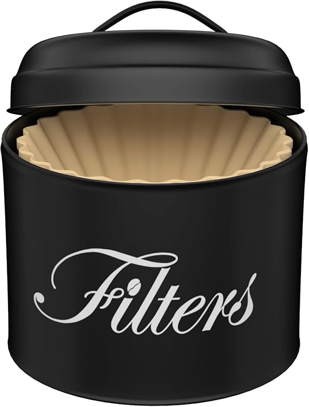 Black Basket Coffee Filter Holder with Lid, Round Rustic Farmhouse Con