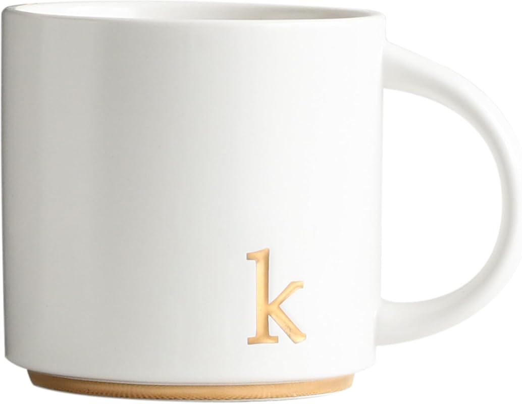 COLLECTIVE HOME Monogram Ceramic Mugs 15 oz with Golden Initial, Elega
