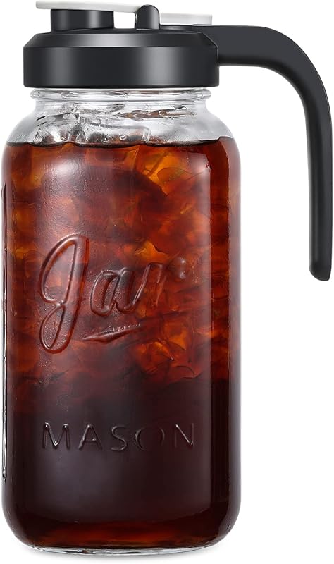 2 Quart Wide Mouth Glass Mason Jar Pitcher with Leak-Proof Lid and Fil