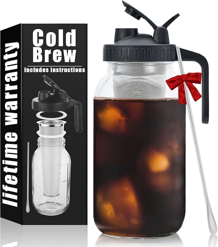64oz Mason Jar Cold Brew Coffee Maker with Stainless Steel Spoon, Dens