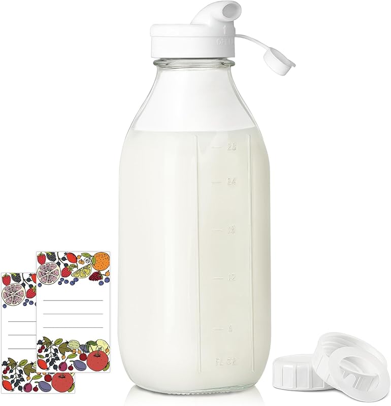 Syntic 32 Oz Square Glass Milk Bottles with Leak-Proof Airtight Screw