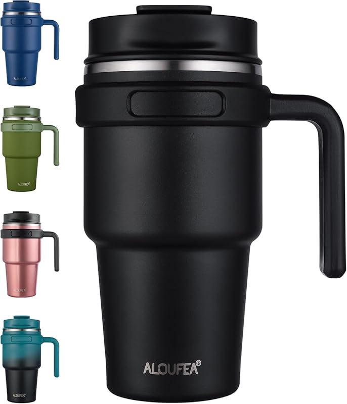ALOUFEA 20oz Insulated Stainless Steel Coffee Tumbler with Handle, Dou