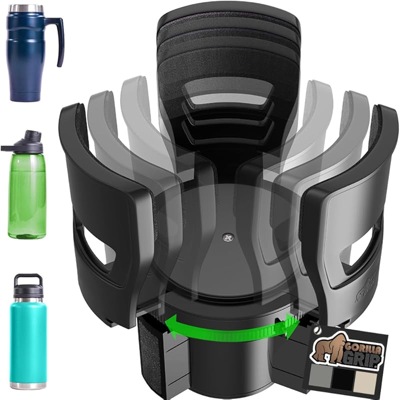 GORILLA GRIP Adjustable Car Cup Holder Expander Fits 18-48oz Bottles,