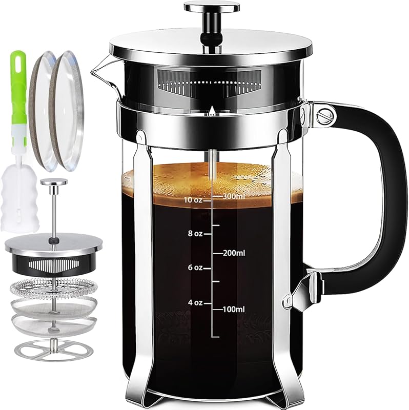 12oz Copper French Press Coffee Maker with 4-Filter System, 304 Stainl