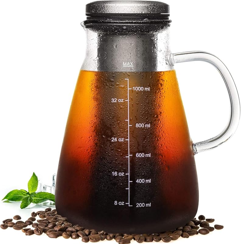 34oz Cold Brew Iced Coffee Maker with Removable Double Mesh 304 Stainl