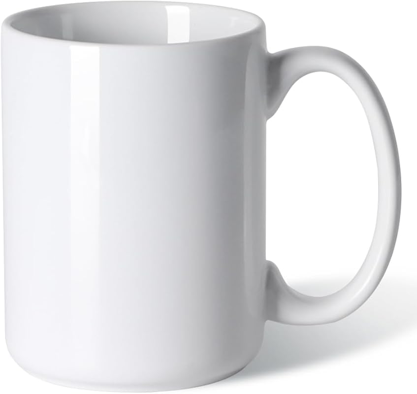 Smilatte 16oz White Porcelain Coffee Mug with Large Handle, Classic Ce