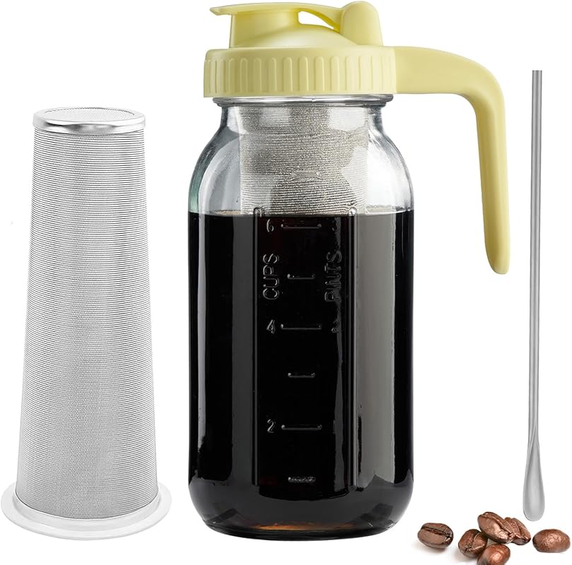 64oz Cold Brew Coffee Maker with V-Shaped Lid, Stainless Steel Filter,