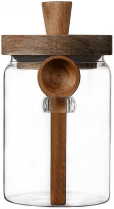 ANSQU 20.3oz Glass Coffee Jar with Wooden Lid and Spoon, Airtight Food