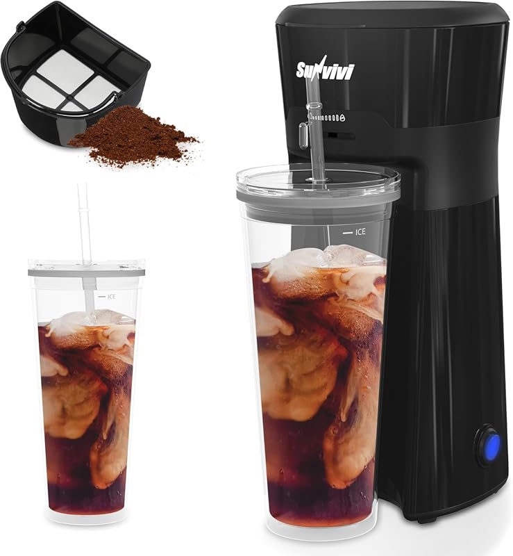 SUNVIVI 20oz Iced Coffee Maker with Reusable Filter and Insulated Pitc