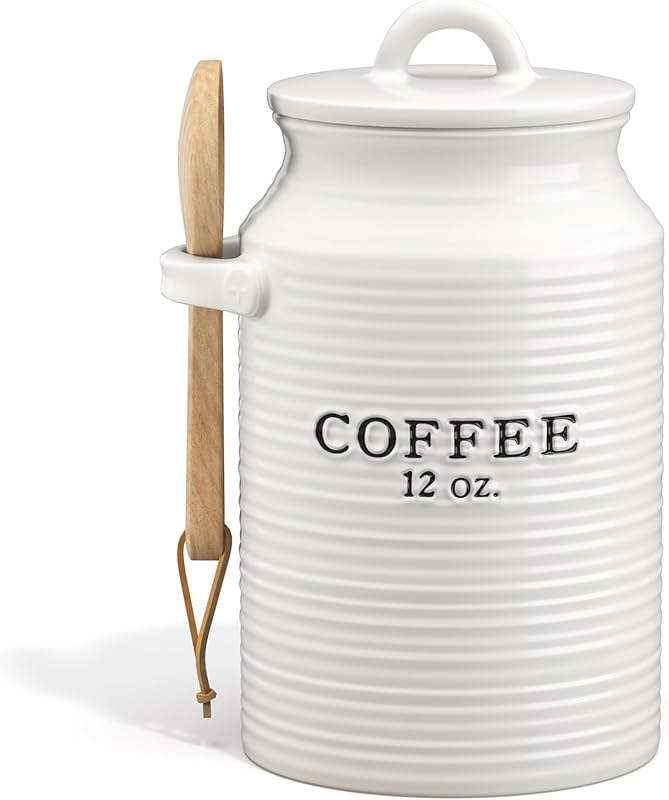 Barnyard Designs Rustic White Ceramic Coffee Canister, Decorative Farm