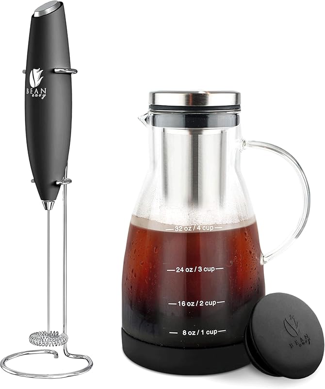 Bean Envy 32oz Milk Frother and Cold Brew Coffee Maker in Black, Durab