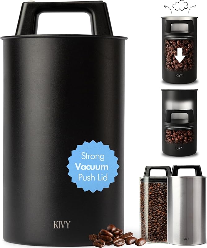 KIVY Stainless Steel Vacuum Coffee Canister with Push Lid, Airtight Se