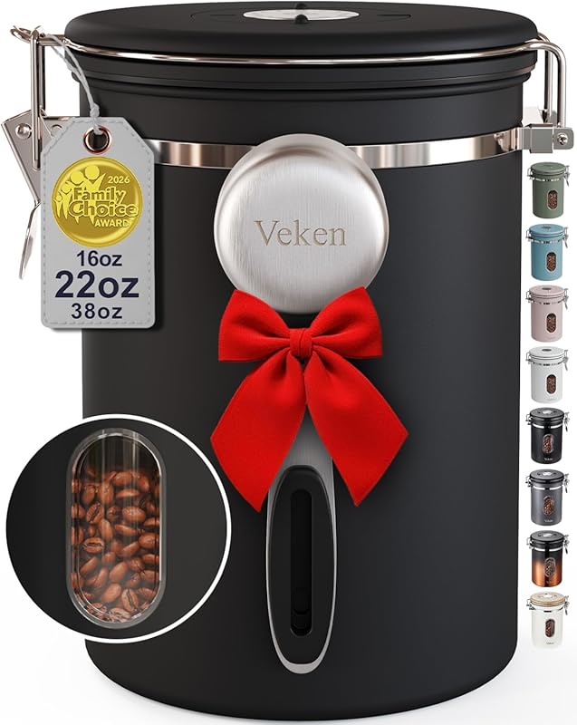 Veken 22OZ Coffee Canister with Window, Airtight Stainless Steel Food