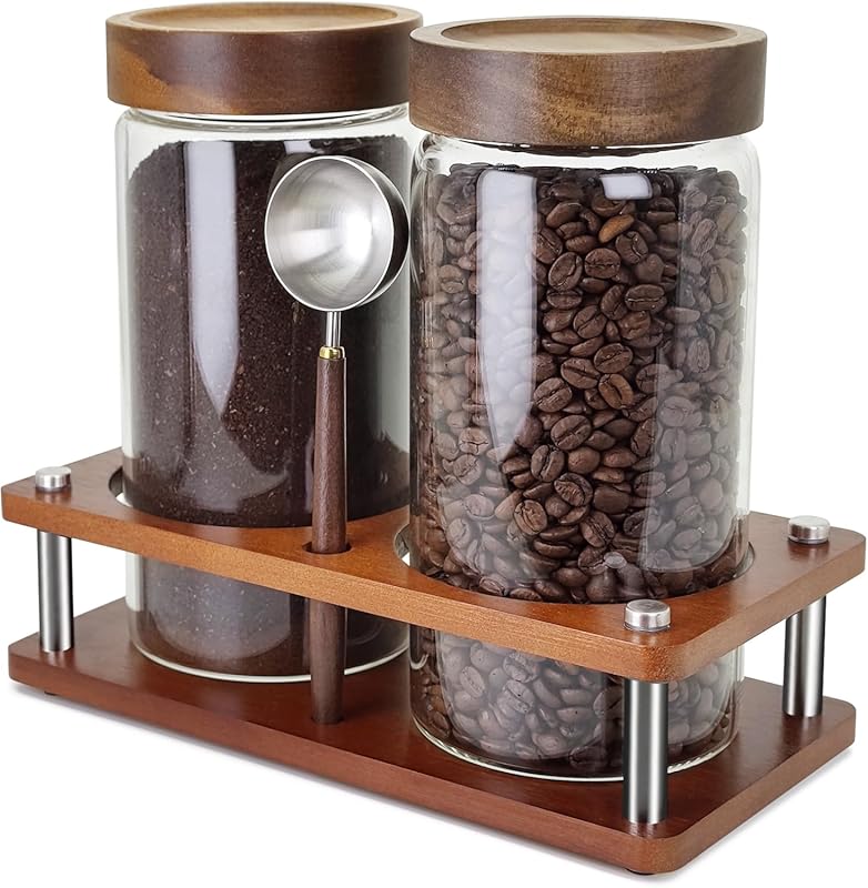 Set of 2 Glass Coffee Canisters 45oz with Airtight Lids, Stainless Ste