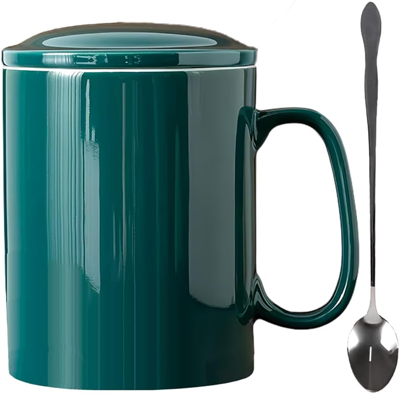 33 oz Extra Large Green Ceramic Coffee Mug with Lid and Handle, Oversi