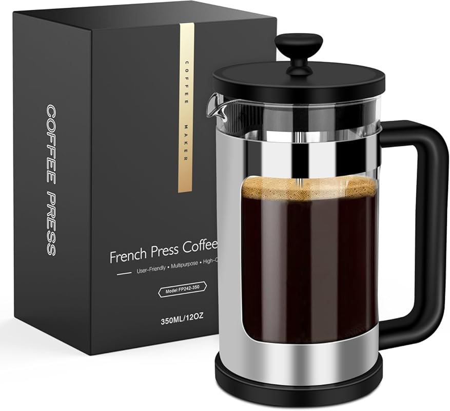 Mini French Press Coffee Maker 12oz with 3 Filtrations and Heat-Resist