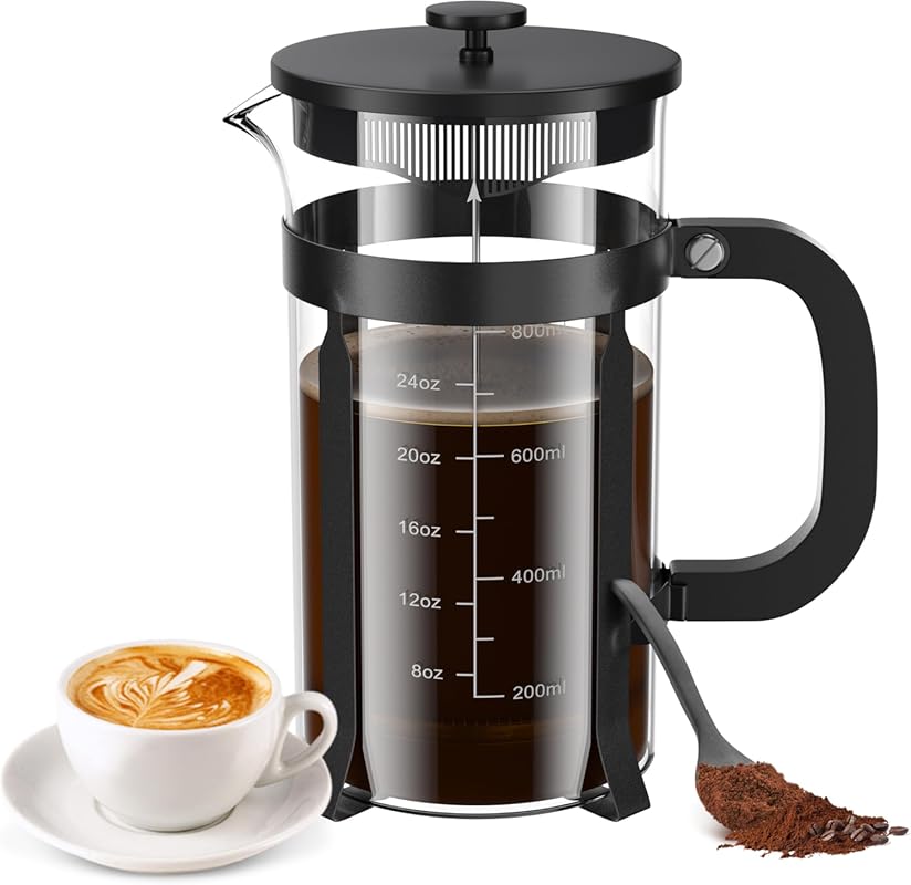Stainless Steel 34oz French Press Coffee Maker with Heat Resistant Bor