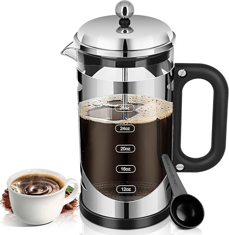 34oz Chromium Stainless Steel French Press Coffee Maker with 4-Level F
