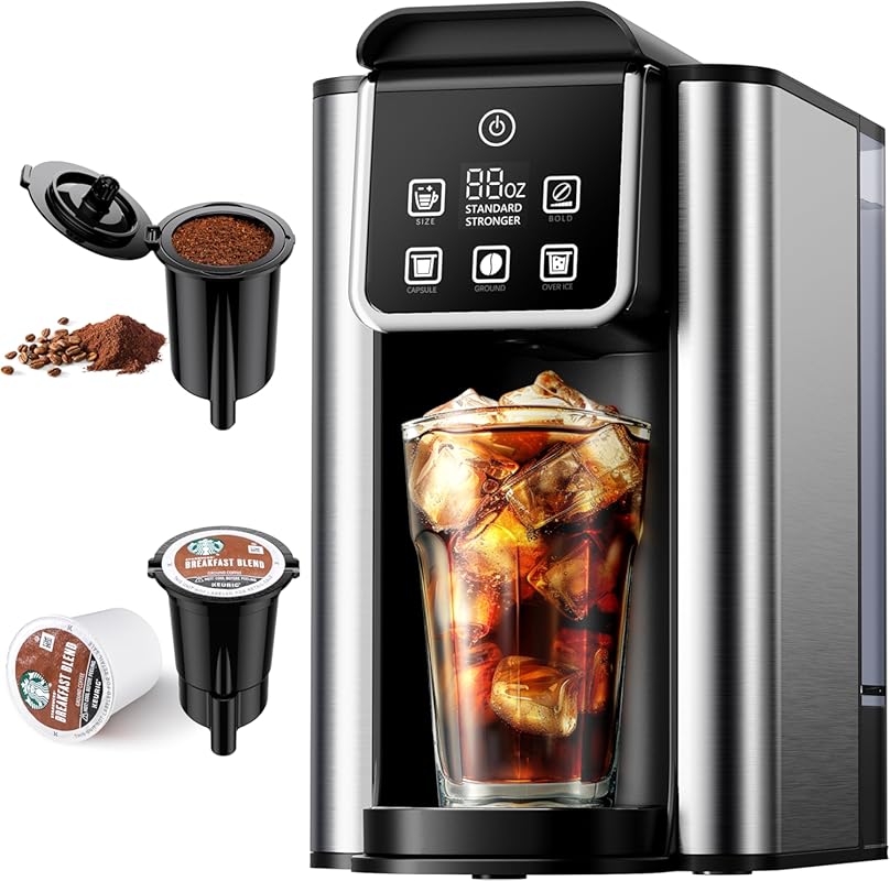 Hot & Iced Single Serve Coffee Maker for K Cup & Grounds, Bold Setting
