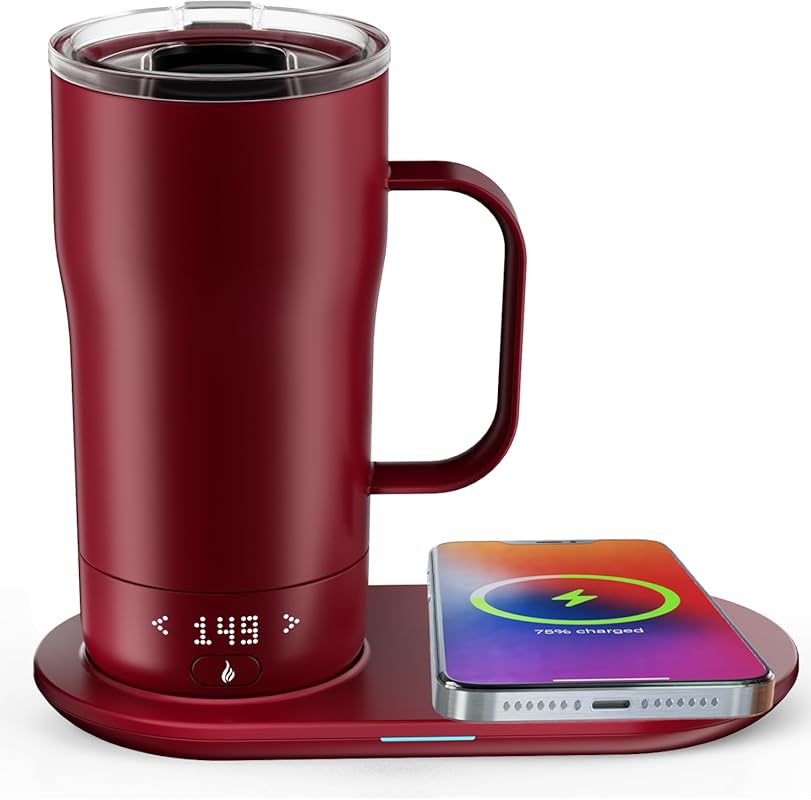 18oz Rogue Red Smart Self-Heating Coffee Mug with LED Display, App Con