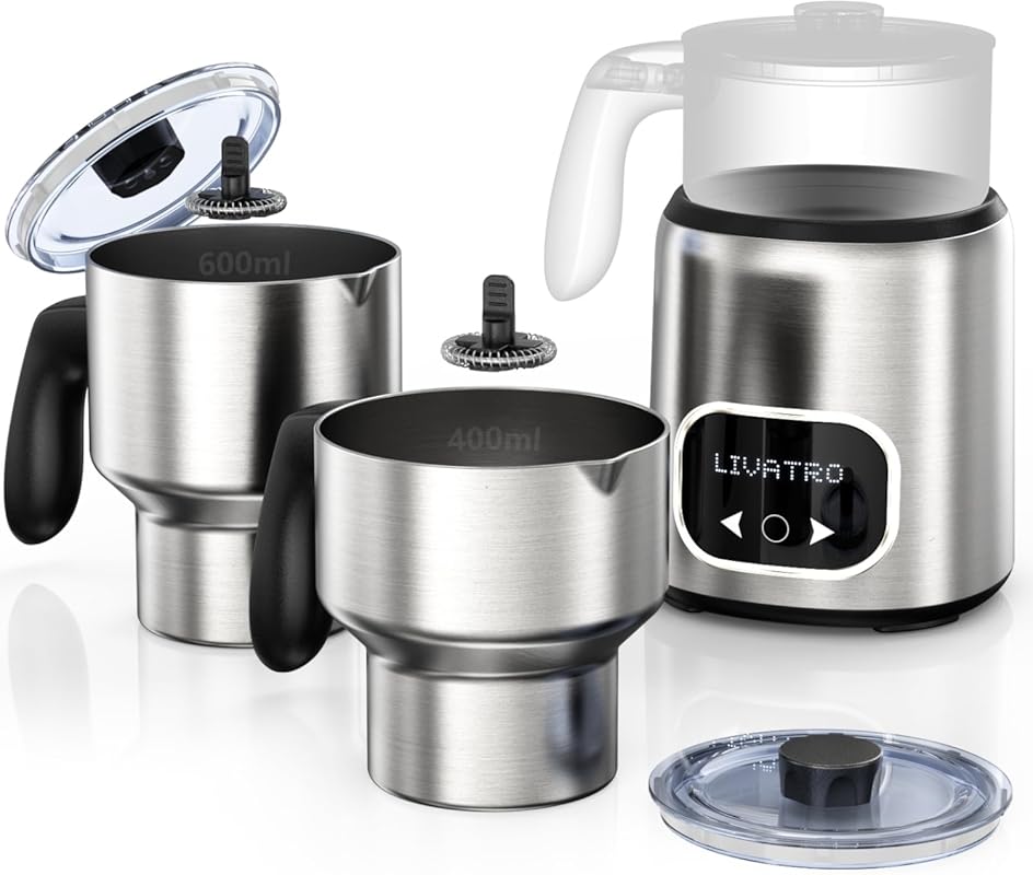 14-in-1 Electric Milk Frother with Dual Detachable Cups, IH Fast Heati