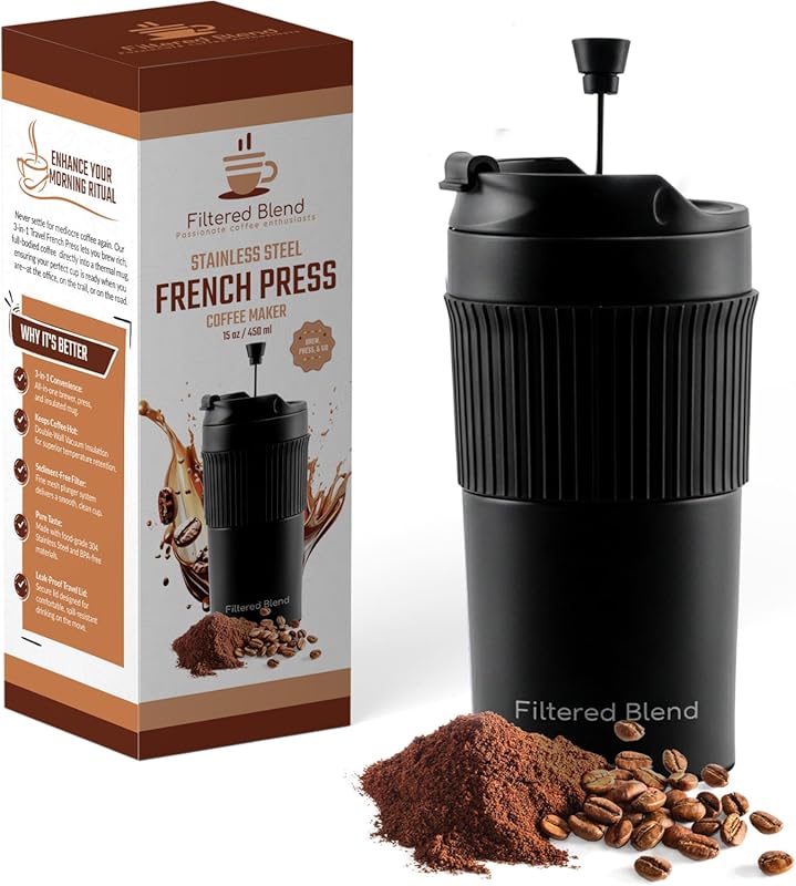 15oz Double Wall Stainless Steel Insulated French Press Coffee and Tea