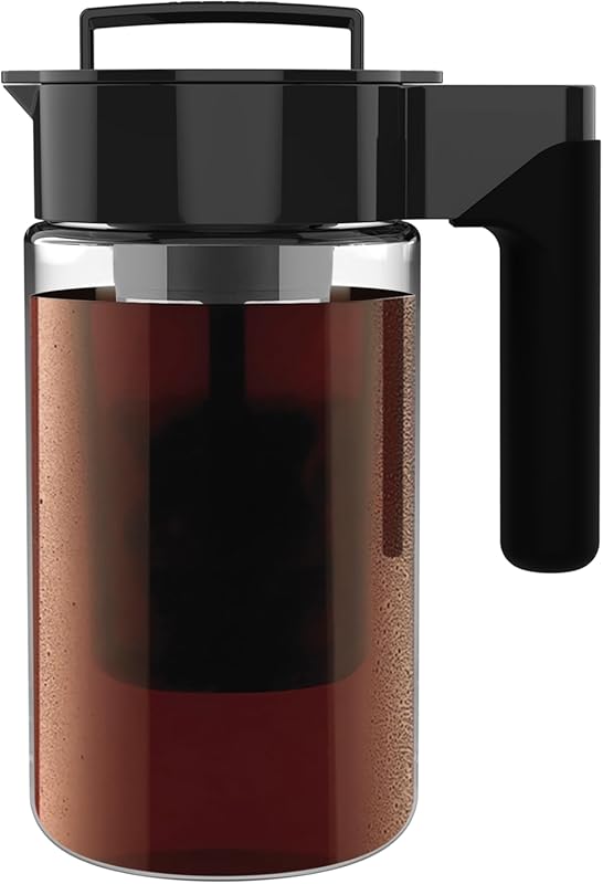 Takeya Glass Cold Brew Coffee Maker, Airtight Pitcher with Black Lid a