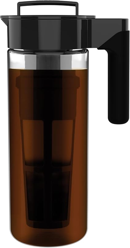 Takeya Glass 2 Quart Cold Brew Coffee Maker, Airtight Pitcher with Bla