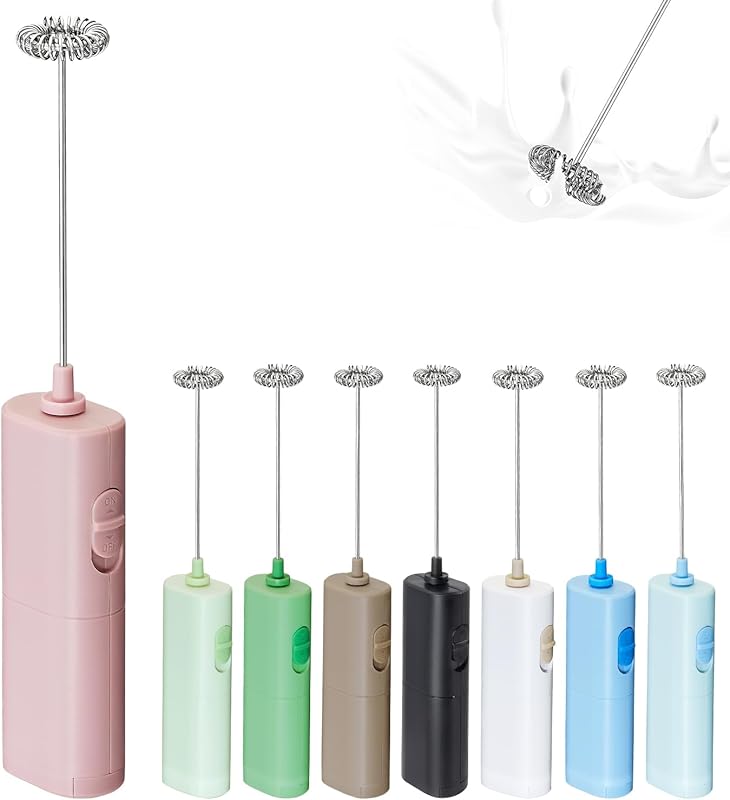 Powerful Pink Electric Milk Frother, Battery Operated Foam Maker and D