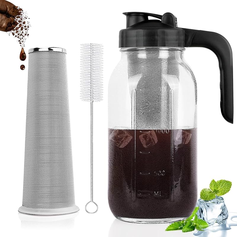 64oz Cold Brew Coffee Maker Glass Pitcher with Stainless Steel Filter 