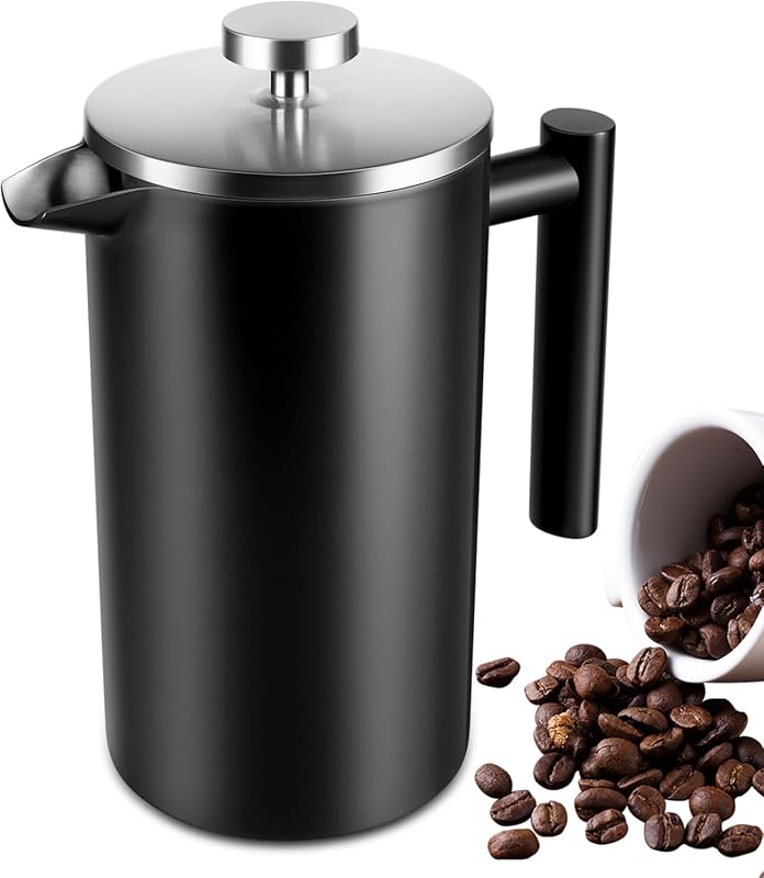 34oz Large Black Stainless Steel Insulated French Press Coffee Maker,