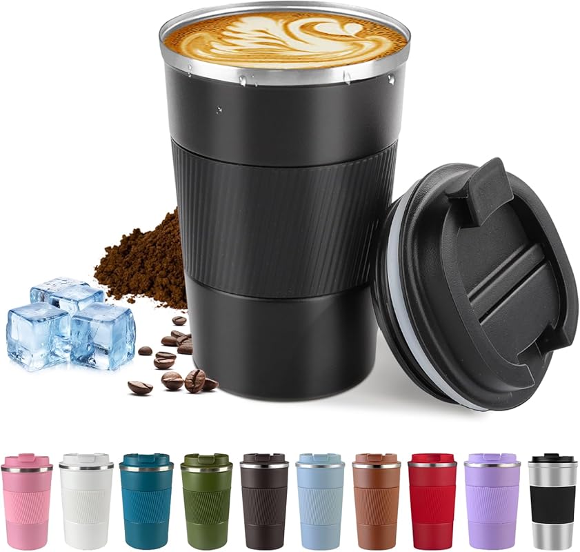 12oz Black Vacuum-Insulated Stainless Steel Coffee Mug with Leak-Proof