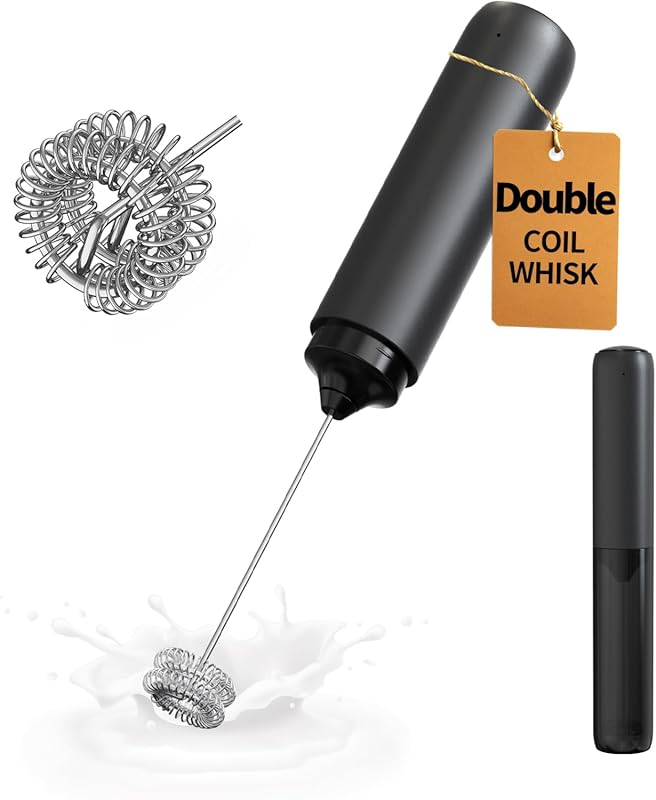 CIRCLE JOY Rechargeable Handheld Milk Frother with Dual Coil Whisk Hea
