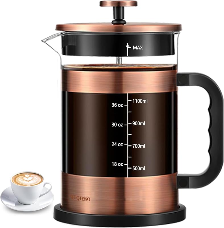 QUQIYSO 51oz French Press Coffee Maker, 304 Stainless Steel, 4 Filters