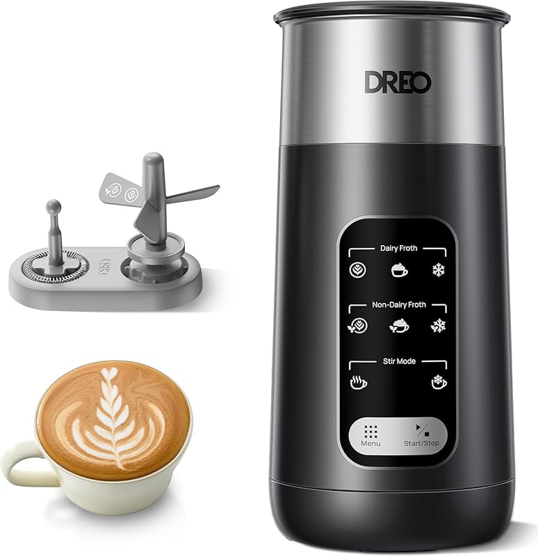 DREO 8-in-1 Electric Milk Frother, 270ml Capacity, Warm & Cold Foam, L