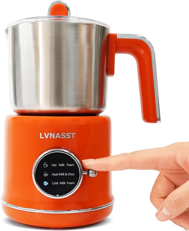 Orange Stainless Steel 3-in-1 Electric Milk Frother and Warmer with 12