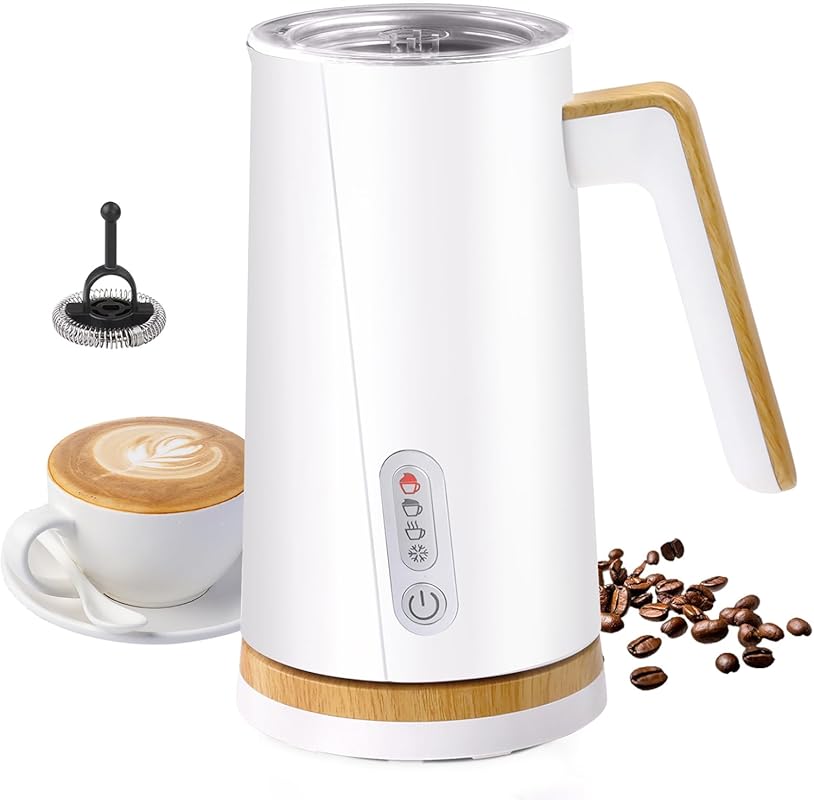 4-in-1 Electric Milk Frother and Steamer with Wood Elements, Hot & Col