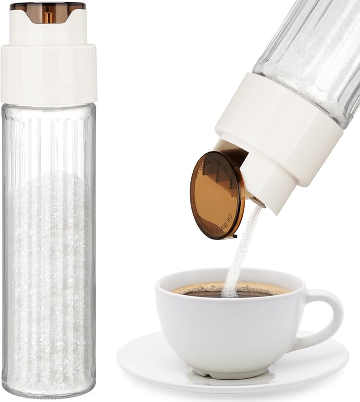NiHome 16.9 Oz Glass Sugar Dispenser with Automatic Pouring Switch, La