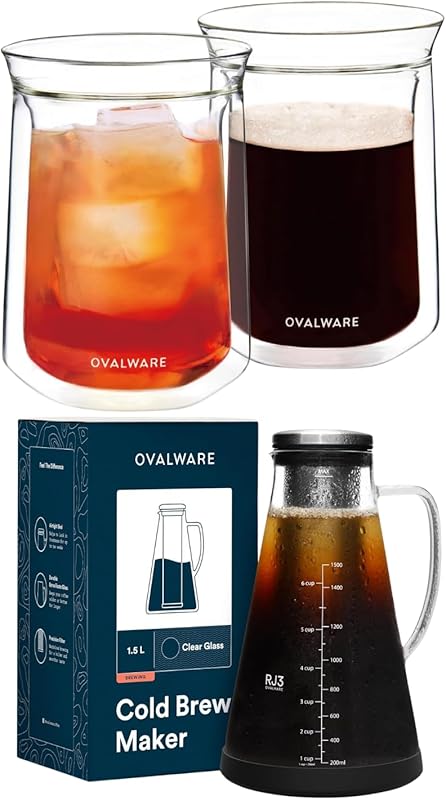 Ovalware Double Wall Insulated Glass Mug with Airtight Lid for Cold Br