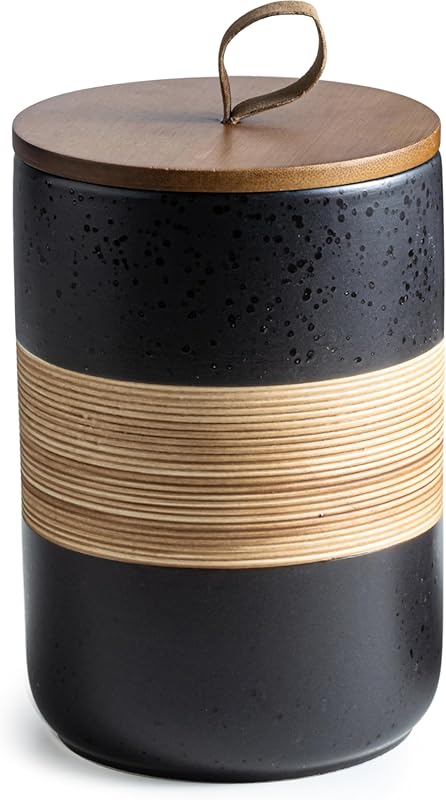 Large 61 fl.oz Black Ceramic Storage Container with Lid, Stackable Kit