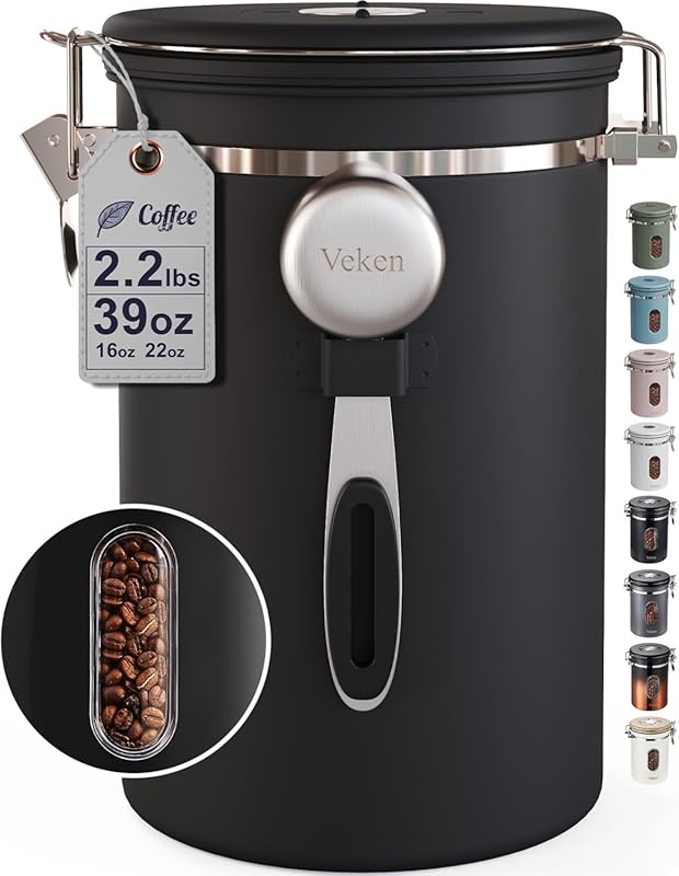 Veken 39oz Large Airtight Stainless Steel Coffee Canister with Window,