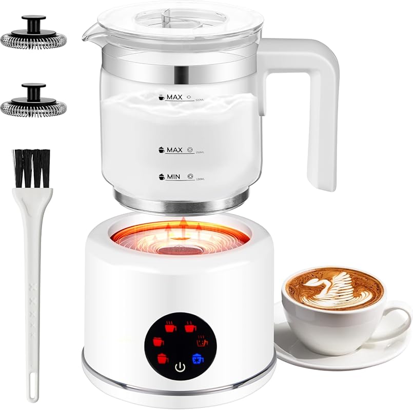 6-in-1 Electric Milk Frother and Steamer, 17oz Auto Warm and Cold Foam