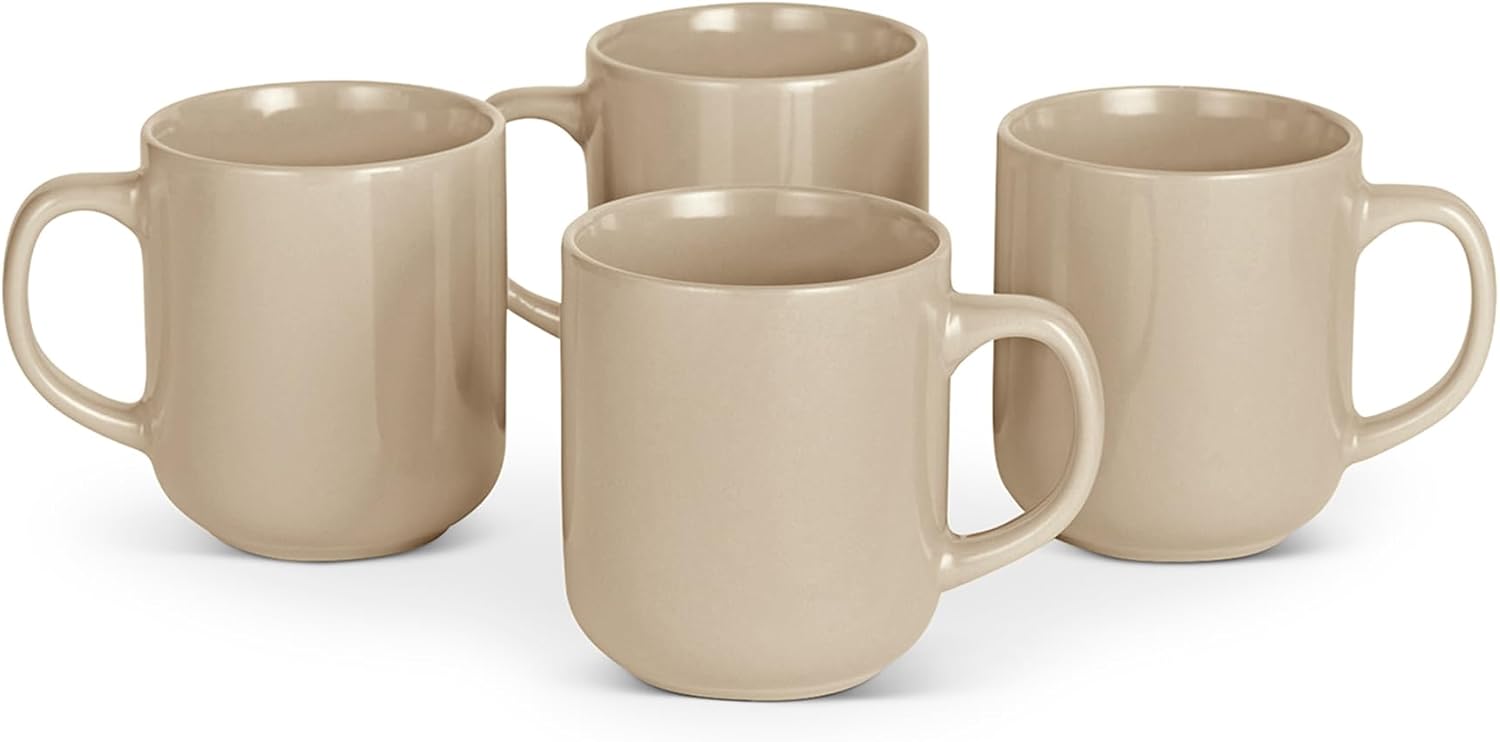 Amazon Basics 16oz Ceramic Coffee Mugs 4-Pack, Microwave and Dishwashe