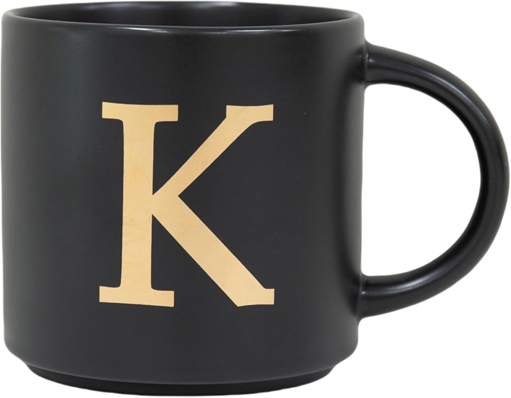 COLLECTIVE HOME Monogram 15oz Black Ceramic Coffee Mug with Golden Ini