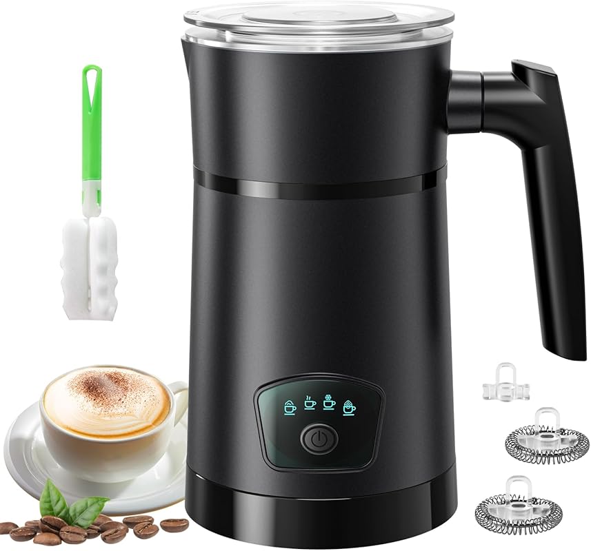 4-in-1 Electric Milk Frother with 350ml Capacity, Fast 1-Minute Frothi