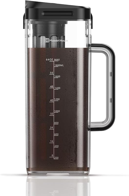 Maestri House 64oz Compact Cold Brew Coffee Maker, Tritan Pitcher with