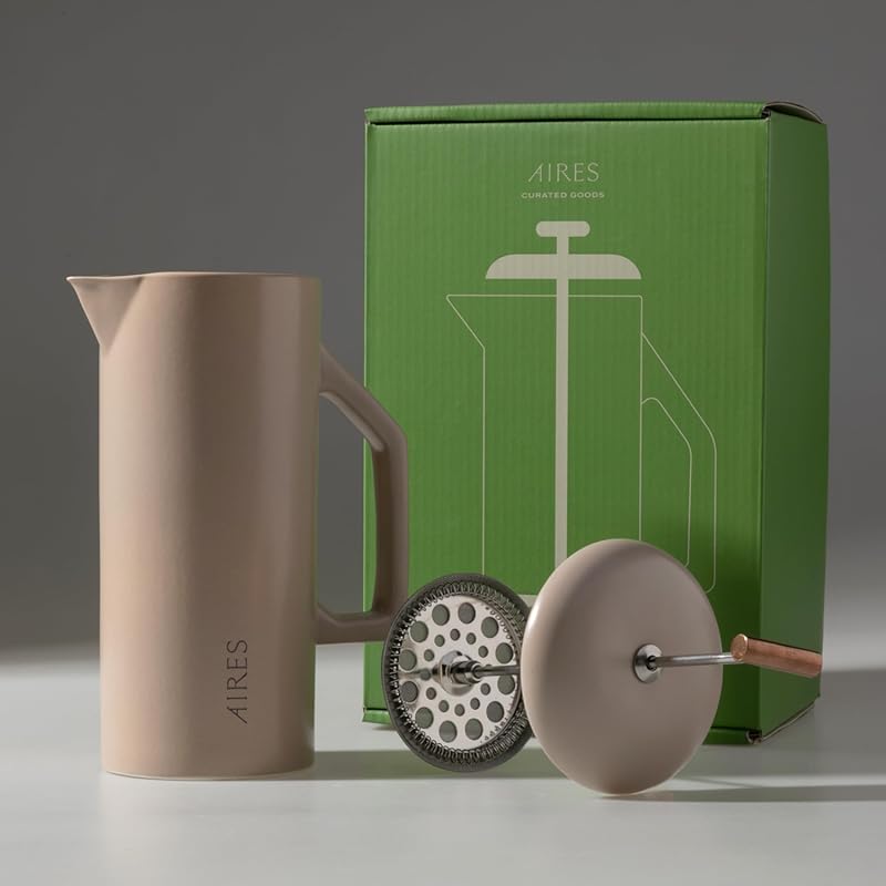 AIRES 34 oz Ceramic French Press Heat-Retaining Stoneware with Elegant